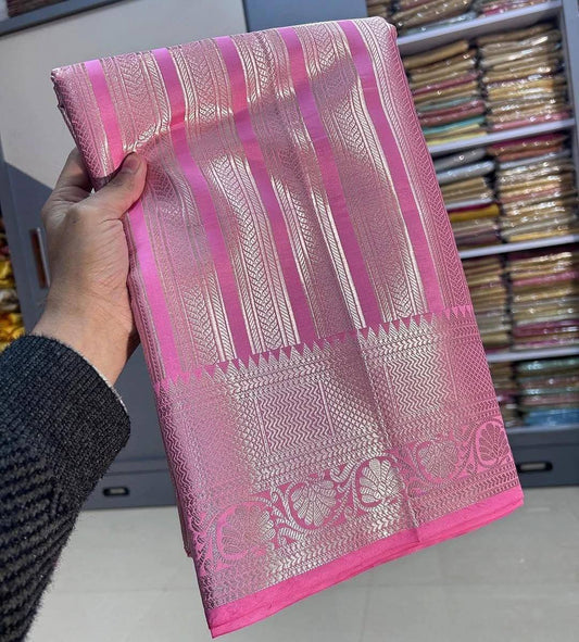 Celebrity Inspired Banarasi Silver Tissue Zari Silk Saree