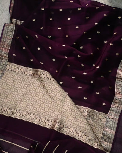 Midnight Bloom Silk Saree