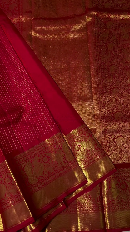 Red Checked Banarsi Silk Saree
